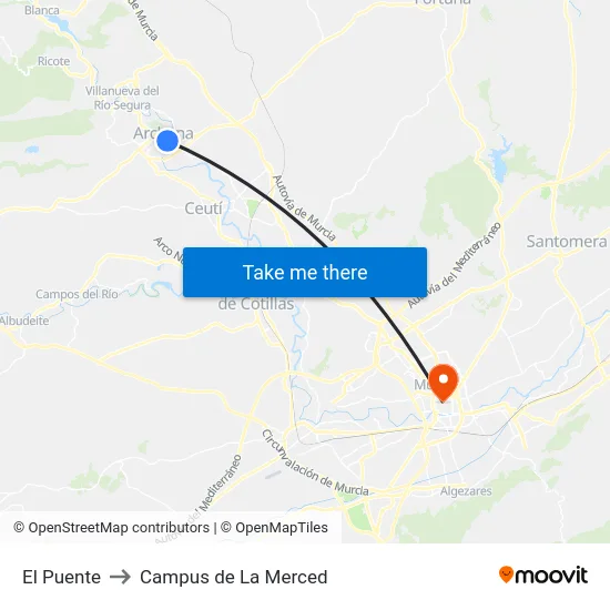 El Puente to Campus de La Merced map