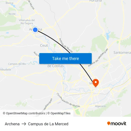 Archena to Campus de La Merced map