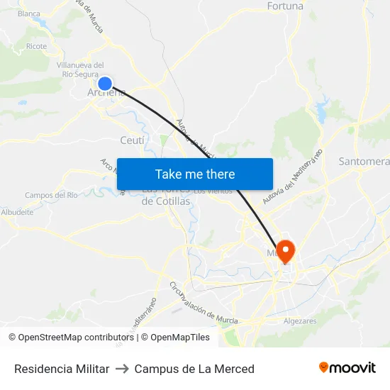 Residencia Militar to Campus de La Merced map