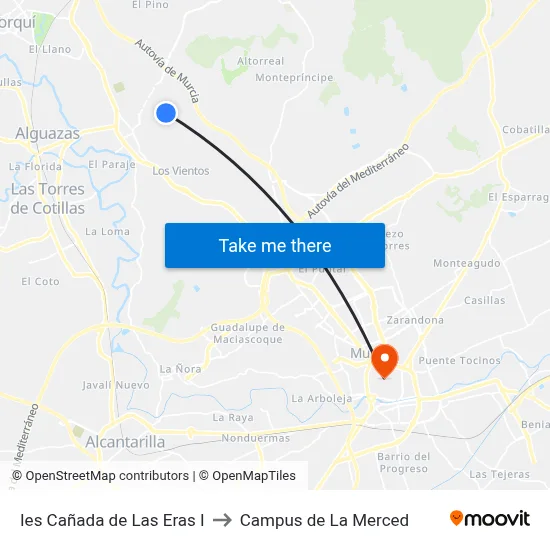 Ies Cañada de Las Eras I to Campus de La Merced map