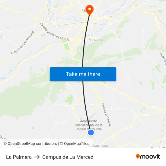 La Palmera to Campus de La Merced map