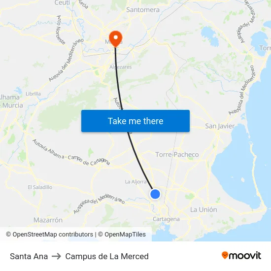 Santa Ana to Campus de La Merced map