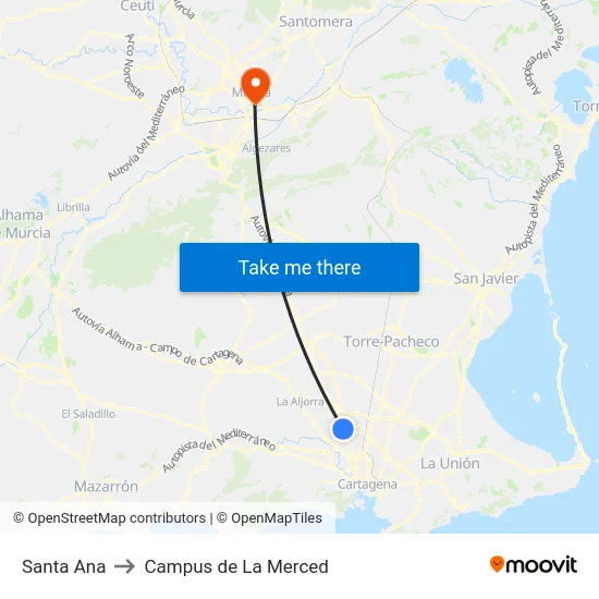 Santa Ana to Campus de La Merced map