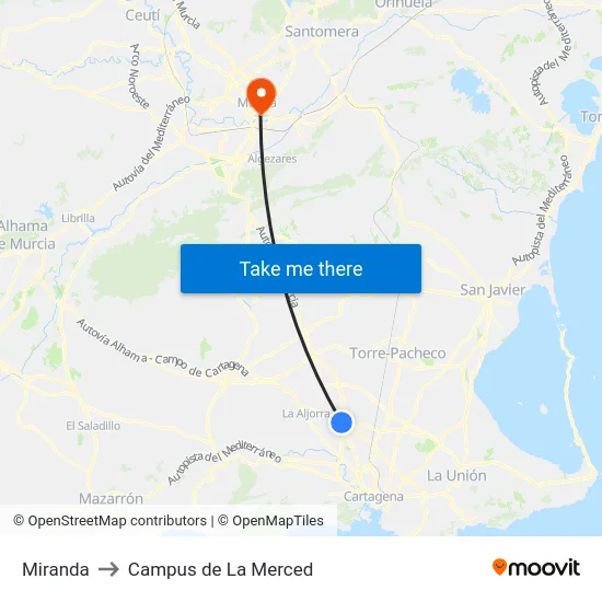 Miranda to Campus de La Merced map