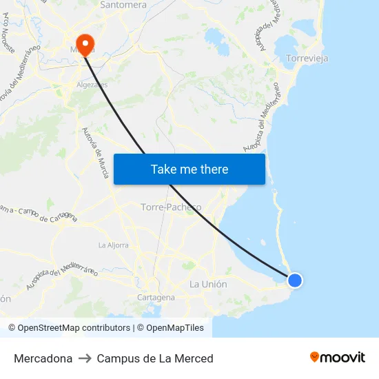 Mercadona to Campus de La Merced map