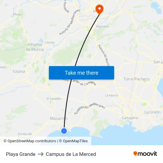 Playa Grande to Campus de La Merced map