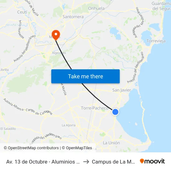 Av. 13 de Octubre - Aluminios Segura to Campus de La Merced map