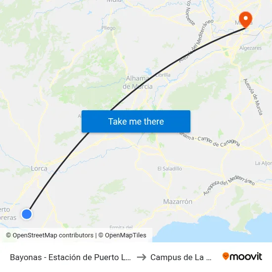 Bayonas - Estación de Puerto Lumbreras to Campus de La Merced map