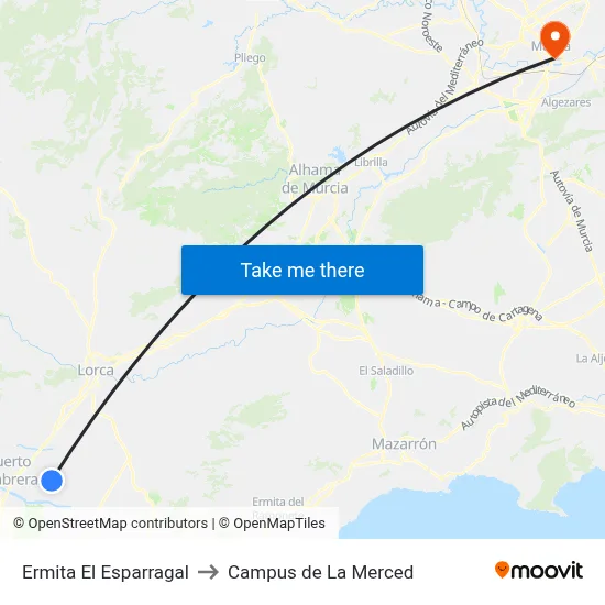 Ermita El Esparragal to Campus de La Merced map