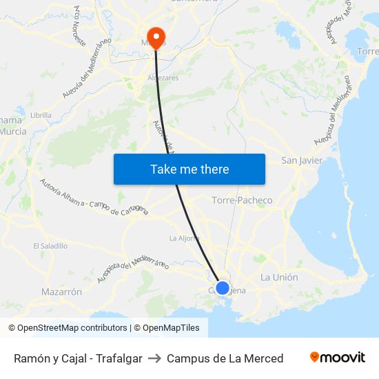Ramón y Cajal - Trafalgar to Campus de La Merced map