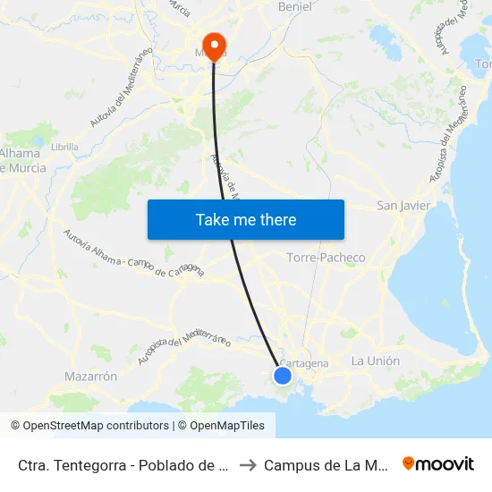 Ctra. Tentegorra - Poblado de Marina to Campus de La Merced map