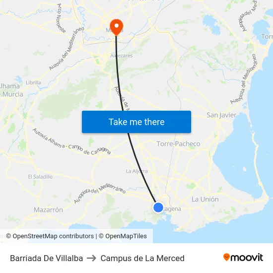 Barriada De Villalba to Campus de La Merced map