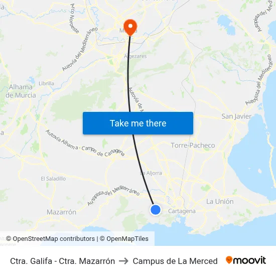 Ctra. Galifa - Ctra. Mazarrón to Campus de La Merced map