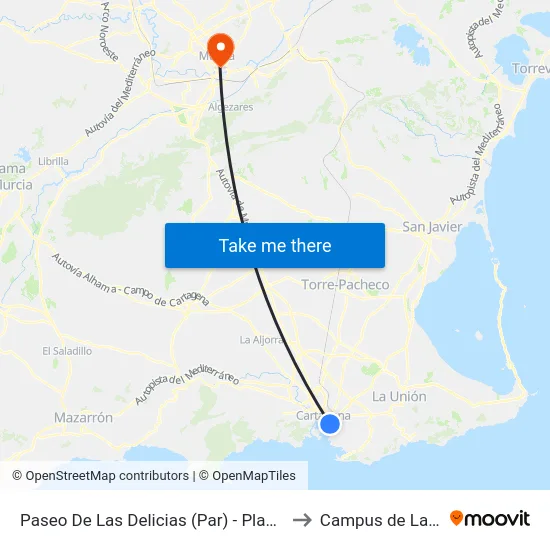 Paseo De Las Delicias (Par) - Plaza Del Pescador to Campus de La Merced map