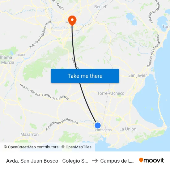 Avda. San Juan Bosco - Colegio Salesianos (Frente) to Campus de La Merced map