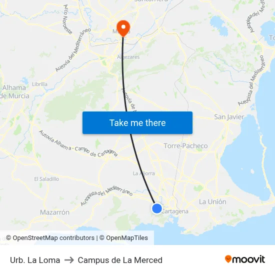 Urb. La Loma to Campus de La Merced map
