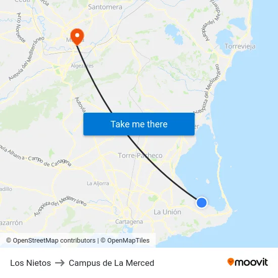 Los Nietos to Campus de La Merced map