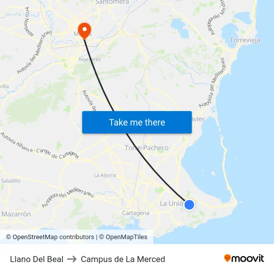 Llano Del Beal to Campus de La Merced map