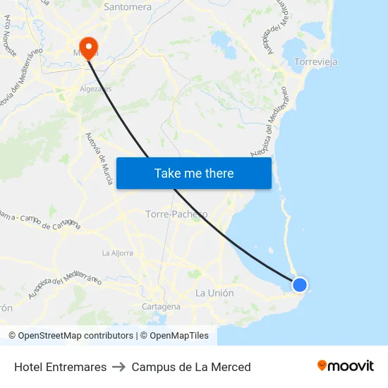 Hotel Entremares to Campus de La Merced map