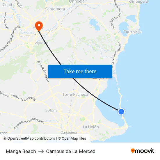 Manga Beach to Campus de La Merced map