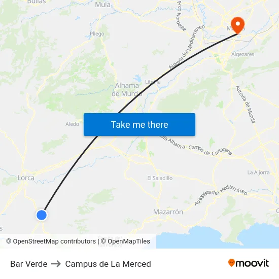 Bar Verde to Campus de La Merced map