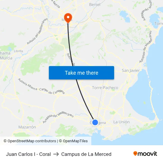 Juan Carlos I - Coral to Campus de La Merced map