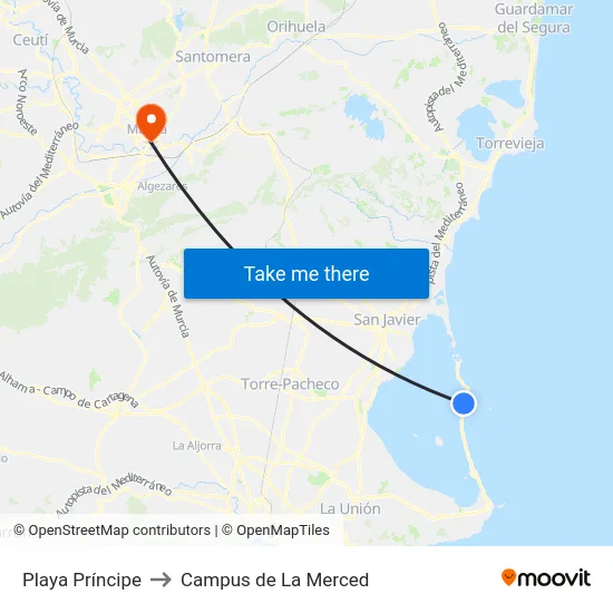 Playa Príncipe to Campus de La Merced map