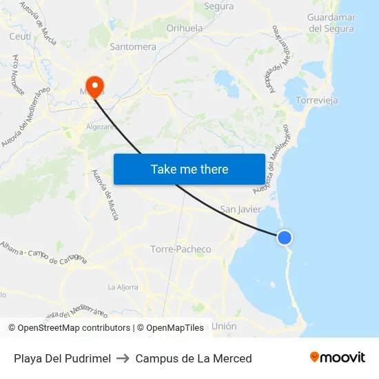 Playa Del Pudrimel to Campus de La Merced map
