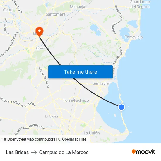 Las Brisas to Campus de La Merced map