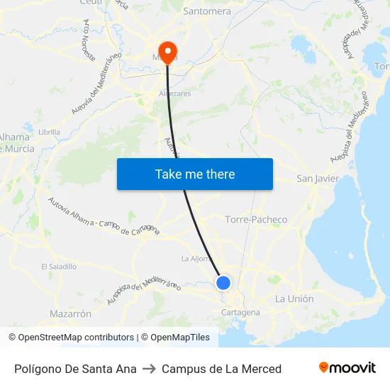 Polígono De Santa Ana to Campus de La Merced map