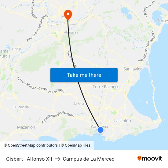 Gisbert - Alfonso XII to Campus de La Merced map