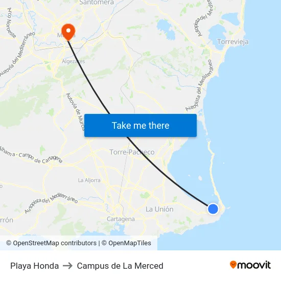 Playa Honda to Campus de La Merced map