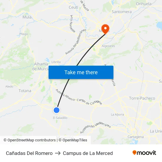 Cañadas Del Romero to Campus de La Merced map