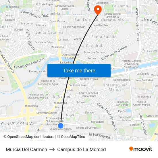 Murcia Del Carmen to Campus de La Merced map