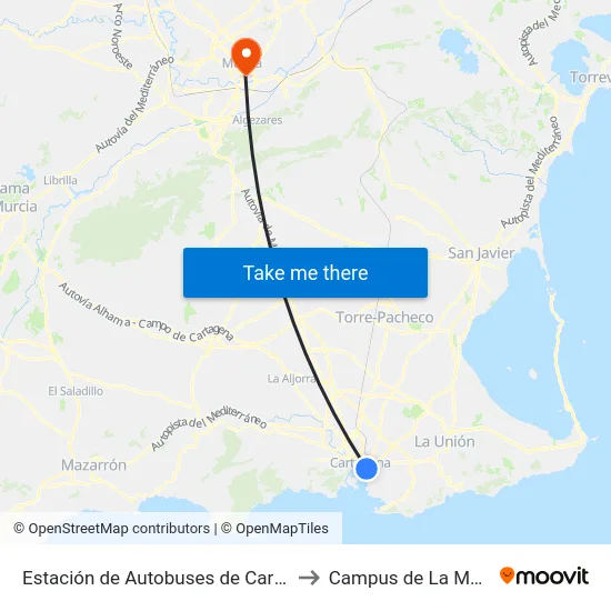 Estación de Autobuses de Cartagena to Campus de La Merced map