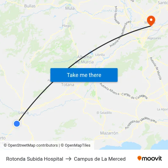 Rotonda Subida Hospital to Campus de La Merced map