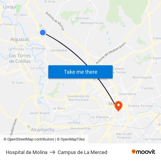 Hospital de Molina to Campus de La Merced map