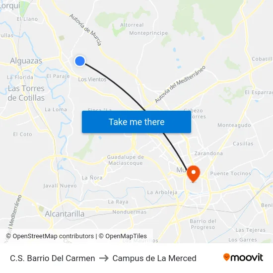 C.S. Barrio Del Carmen to Campus de La Merced map