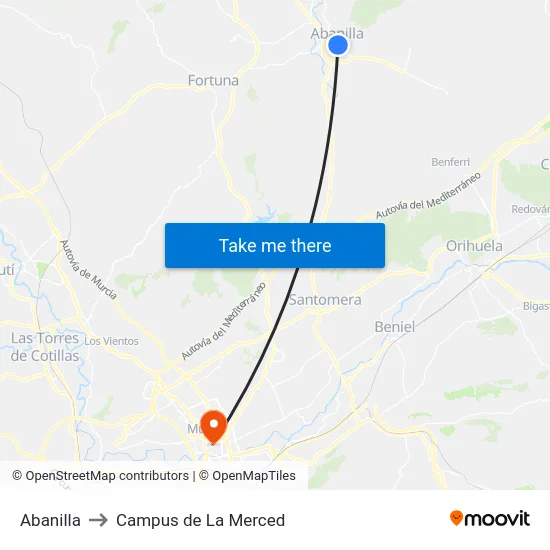 Abanilla to Campus de La Merced map