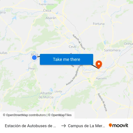 Estación de Autobuses de Mula to Campus de La Merced map