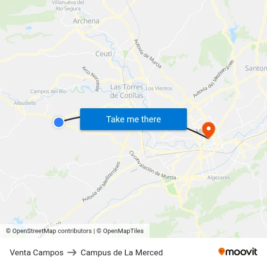 Venta Campos to Campus de La Merced map