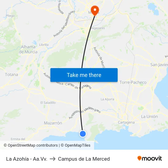 La Azohía - Aa.Vv. to Campus de La Merced map