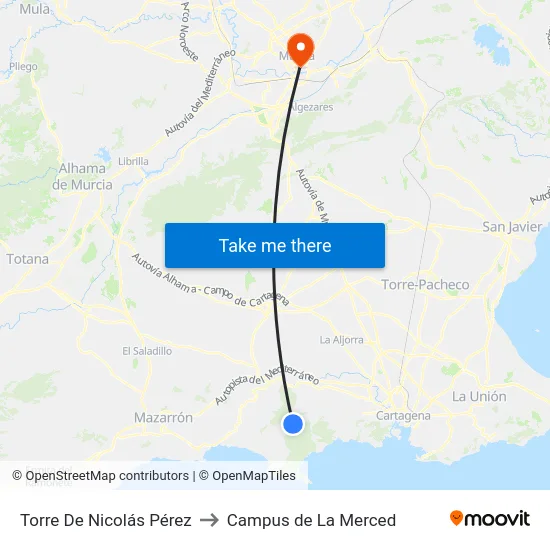 Torre De Nicolás Pérez to Campus de La Merced map