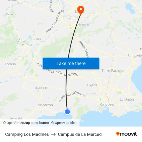 Camping Los Madriles to Campus de La Merced map