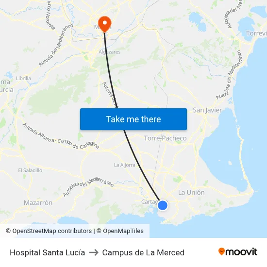 Hospital Santa Lucía to Campus de La Merced map