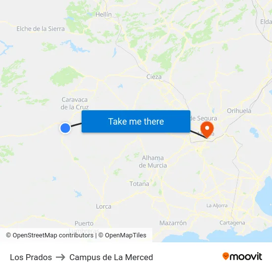 Los Prados to Campus de La Merced map