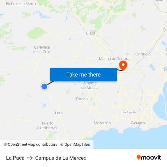 La Paca to Campus de La Merced map