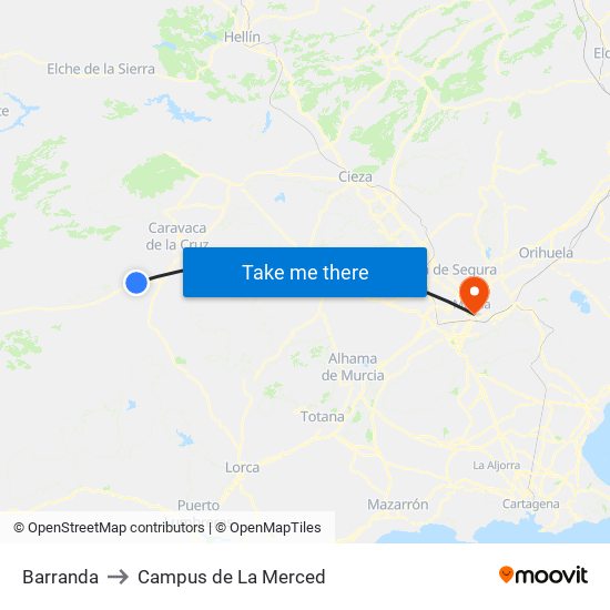 Barranda to Campus de La Merced map