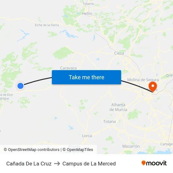 Cañada De La Cruz to Campus de La Merced map