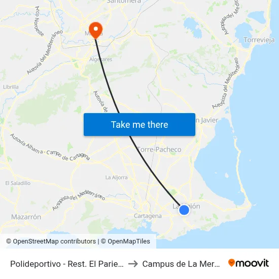 Polideportivo - Rest. El Pariente to Campus de La Merced map
